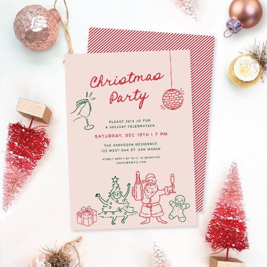 Schattige Funky Christmas Doodles Holiday Party Kaart