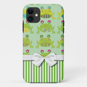schattige funky gelukkige kikkers en strepen iPhone 11 hoesje