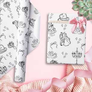 Schattige Funky Whimsicalische Handgetekende Huwel Cadeaupapier