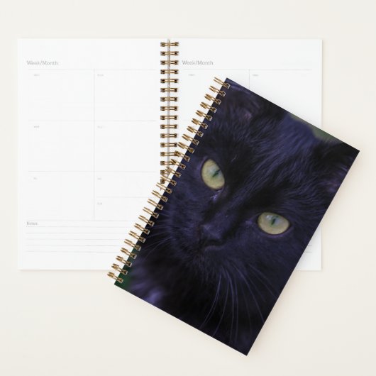 Schattige Funky Zwarte Kat Kitten Gele Ogen Planner (Display)