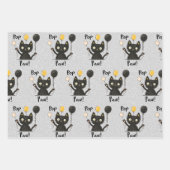 Schattige Funny Black Cat Holding Ballonnen-Verjaa Inpakpapier Vel (Voorkant 3)