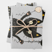 Schattige Funny Black Cat Holding Ballonnen-Verjaa Inpakpapier Vel (In situ)