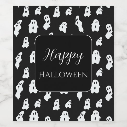 Schattige Funny Black White Happy Ghosts Wijn Etiket (Enkel label)