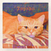 Schattige Funny Bright Sinaasappel Tabby Cat Glazen Onderzetter (Voorkant)