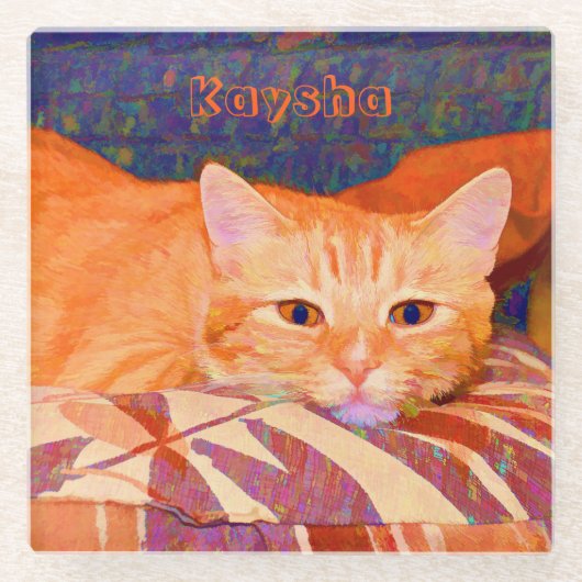 Schattige Funny Bright Sinaasappel Tabby Cat Glazen Onderzetter (Voorkant)