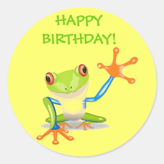 Schattige Funny Cartoon Frog Kinder Happy Birthday Ronde Sticker (Voorkant)