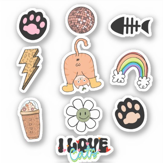 Schattige Funny Cat Paw Fish Rainbow Pack Sticker (Voorkant)