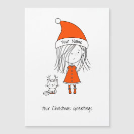 Schattige Funny Christmas Cartoon Santa Girl Cat R