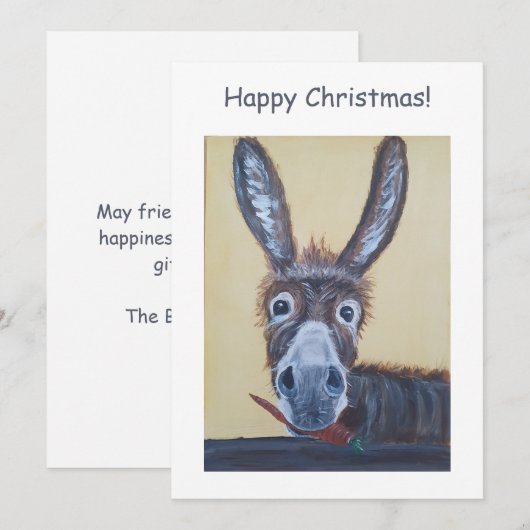 Schattige Funny Christmas Donkey Feestdagenkaart (Voorkant / Achterkant)