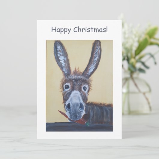 Schattige Funny Christmas Donkey Feestdagenkaart (Staand voorkant)