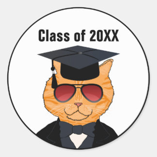 Schattige Funny Cool Cat Cartoon Afstuderen Ronde Sticker