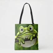 Schattige Funny Cute Green Kikker in Tree Cartoon  Tote Bag (Voorkant)