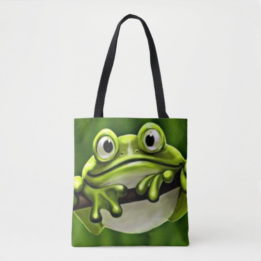 Schattige Funny Cute Green Kikker in Tree Cartoon  Tote Bag (Voorkant)