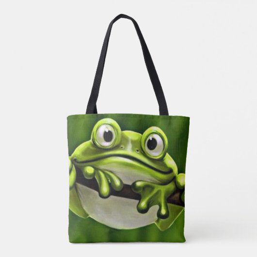 Schattige Funny Cute Green Kikker in Tree Cartoon  Tote Bag (Achterkant)