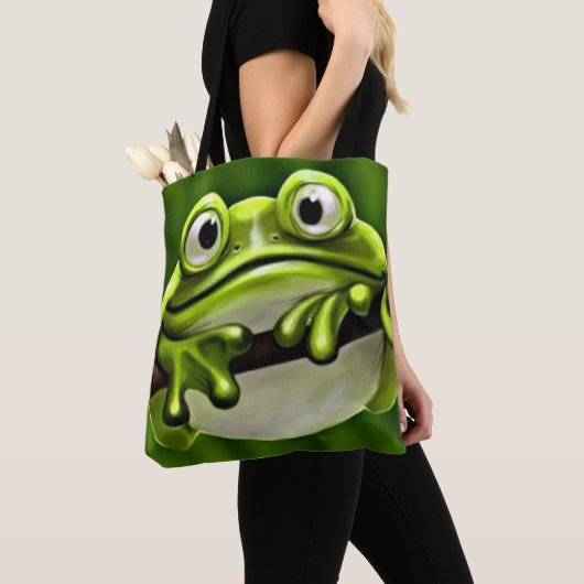 Schattige Funny Cute Green Kikker in Tree Cartoon  Tote Bag (Dichtbij)