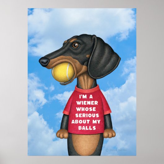 Schattige Funny Dachshund met Tennisbal in Mouth Poster (Voorkant)