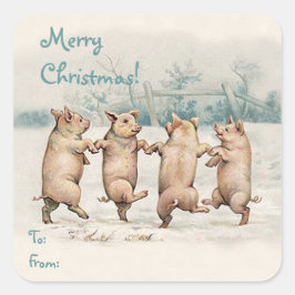 Schattige Funny Dancing Pigs "Merry Christmas" Pak Vierkante Sticker