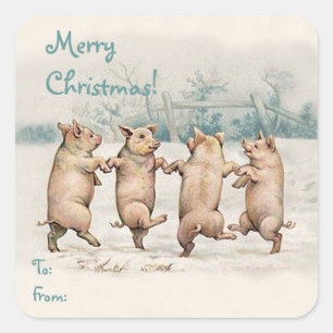 Schattige Funny Dancing Pigs "Merry Christmas" Pak Vierkante Sticker