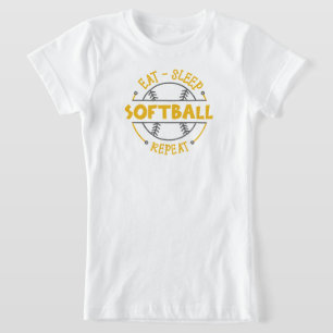 Schattige Funny Eat Sleep Herhaal Softbal Sport Me T-shirt