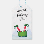 Schattige Funny Elf Kerstcadeau Speciale Levering  Cadeaulabel (Voorkant)