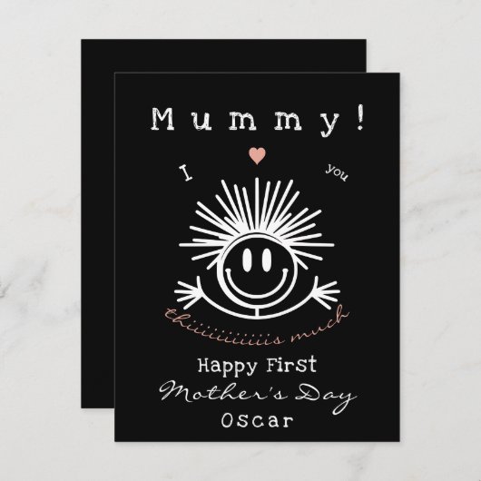 Schattige Funny First Moederdag Zwart Kaart (Voorkant / Achterkant)