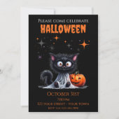 Schattige Funny Ghost Black Kitten Halloween Kaart (Voorkant)