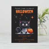 Schattige Funny Ghost Black Kitten Halloween Kaart (Staand voorkant)