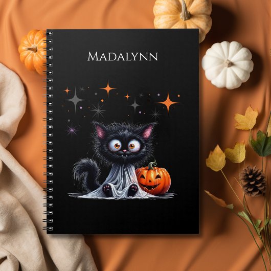 Schattige Funny Ghost Black Kitten Halloween Notitieboek