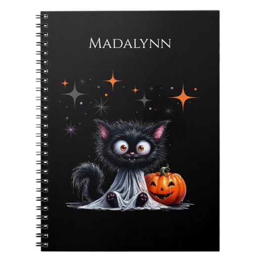 Schattige Funny Ghost Black Kitten Halloween Notitieboek (Voorkant)