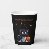 Schattige Funny Ghost Black Kitten Halloween Papieren Bekers (Voorkant)