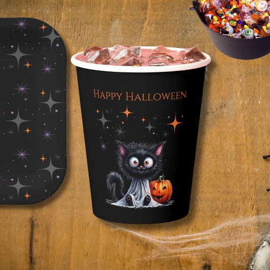 Schattige Funny Ghost Black Kitten Halloween Papieren Bekers
