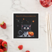 Schattige Funny Ghost Black Kitten Halloween Servet (Insitu)