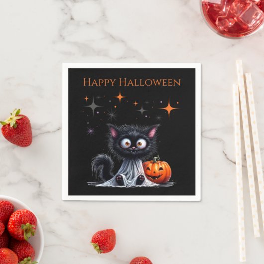 Schattige Funny Ghost Black Kitten Halloween Servet (Insitu)