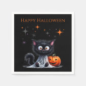 Schattige Funny Ghost Black Kitten Halloween Servet (Voorkant)