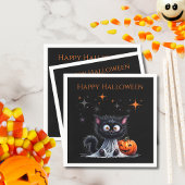 Schattige Funny Ghost Black Kitten Halloween Servet