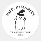Schattige Funny Ghost Happy Halloween Ronde Sticker (Voorkant)