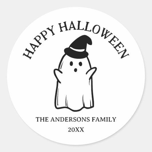 Schattige Funny Ghost Happy Halloween Ronde Sticker (Voorkant)