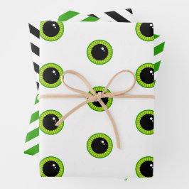Schattige Funny Green Eyes and Stripes Inpakpapier Vel