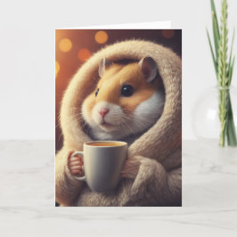 Schattige Funny Hamster Houdt Koffie Mok Kaart