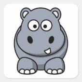 Schattige Funny Hippo Vierkante Sticker (Voorkant)