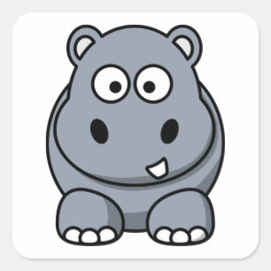 Schattige Funny Hippo Vierkante Sticker