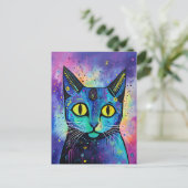 Schattige Funny Kitty Cat Mixed Media Dier Pet Briefkaart (Staand voorkant)