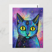 Schattige Funny Kitty Cat Mixed Media Dier Pet Briefkaart (Voorkant / Achterkant)