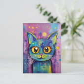 Schattige Funny Kitty Cat Mixed Media Dier Pet Briefkaart (Staand voorkant)