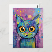 Schattige Funny Kitty Cat Mixed Media Dier Pet Briefkaart (Voorkant / Achterkant)