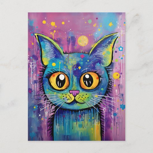 Schattige Funny Kitty Cat Mixed Media Dier Pet Briefkaart (Voorkant)
