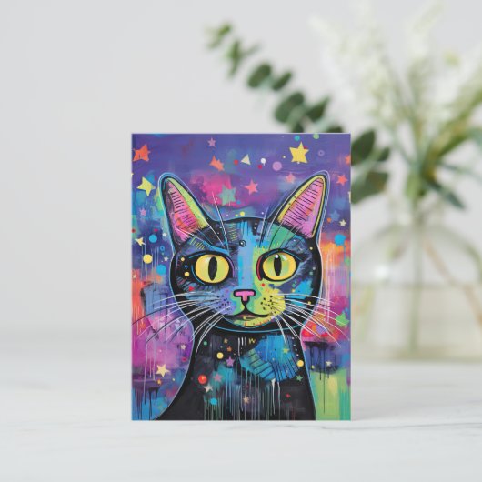 Schattige Funny Kitty Cat Mixed Media Dier Pet Briefkaart (Staand voorkant)