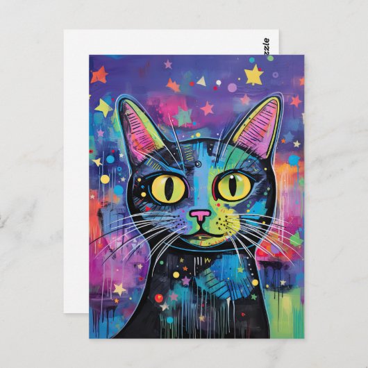 Schattige Funny Kitty Cat Mixed Media Dier Pet Briefkaart (Voorkant / Achterkant)