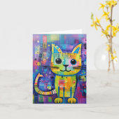 Schattige Funny Kitty Cat Mixed Media Dier Pet Kaart (Gele Bloem)