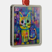 Schattige Funny Kitty Cat Mixed Media Dier Pet Metalen Ornament (Rechts)